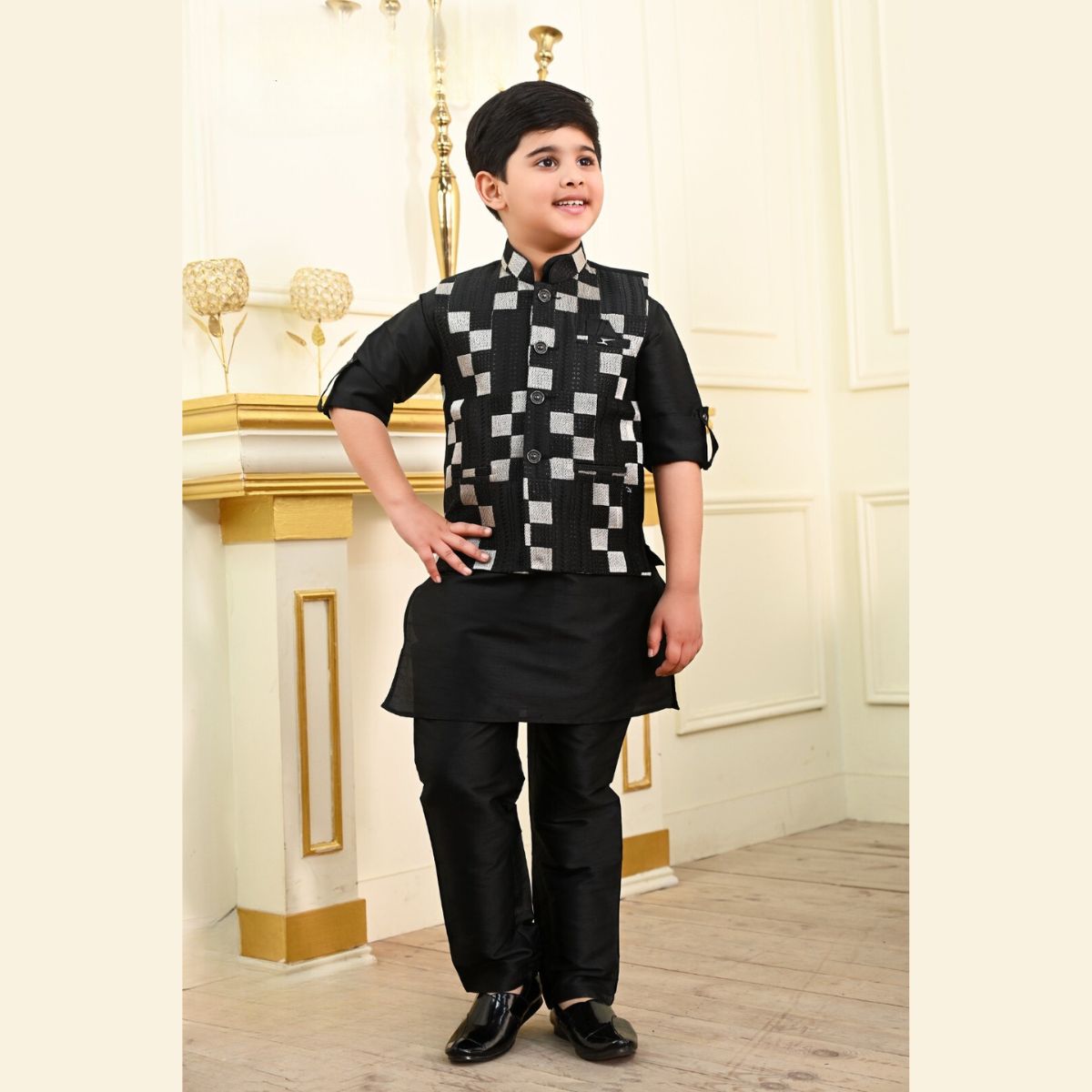 Black kurta pajama outlet for baby boy