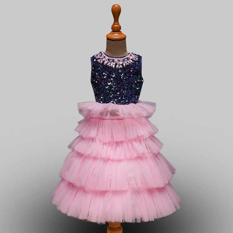 Girl's Pink Sequined Tiered Tulle shops Evening Dress