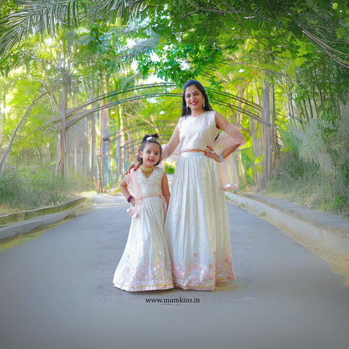 Cream Mother-Daughter Lehenga Choli