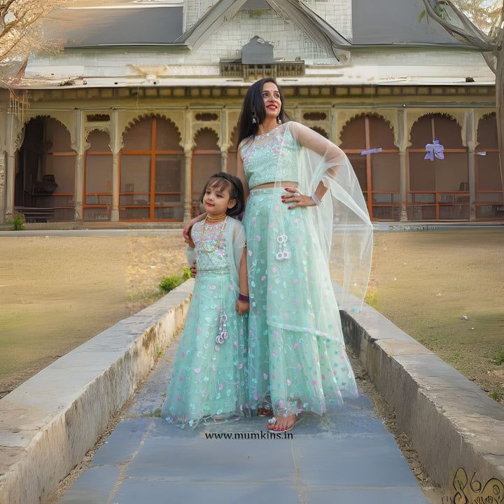 Pista & Peach Mother-Daughter Lehenga Choli