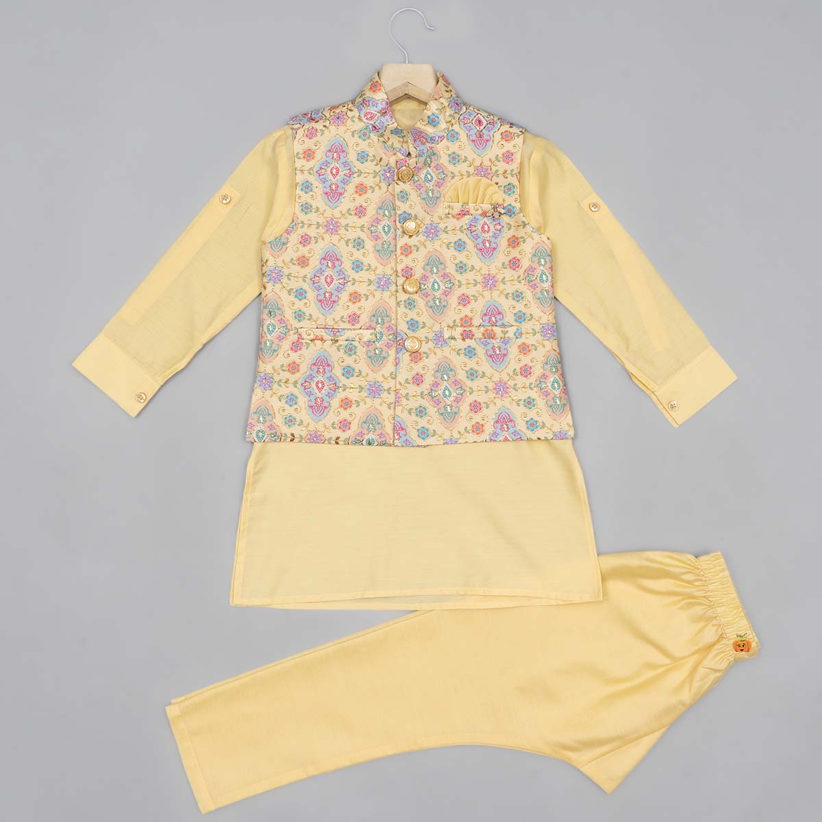 Yellow Silk Kurta Pajama With Jacket 267413
