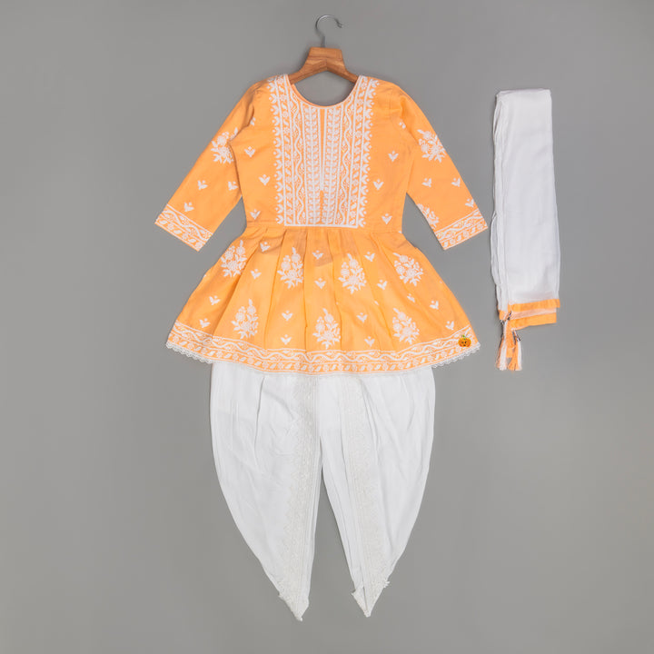 Peach Girls Printed Kurta Set