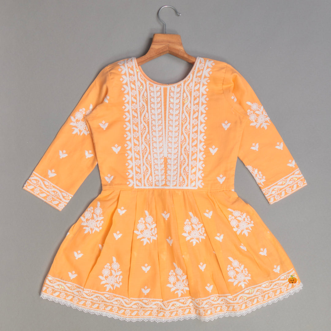 Peach Girls Printed Kurta Set