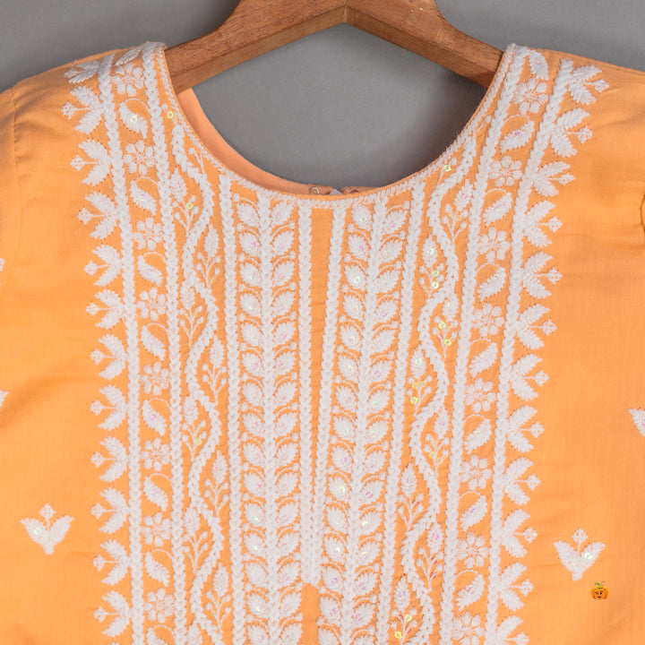 Peach Girls Printed Kurta Set