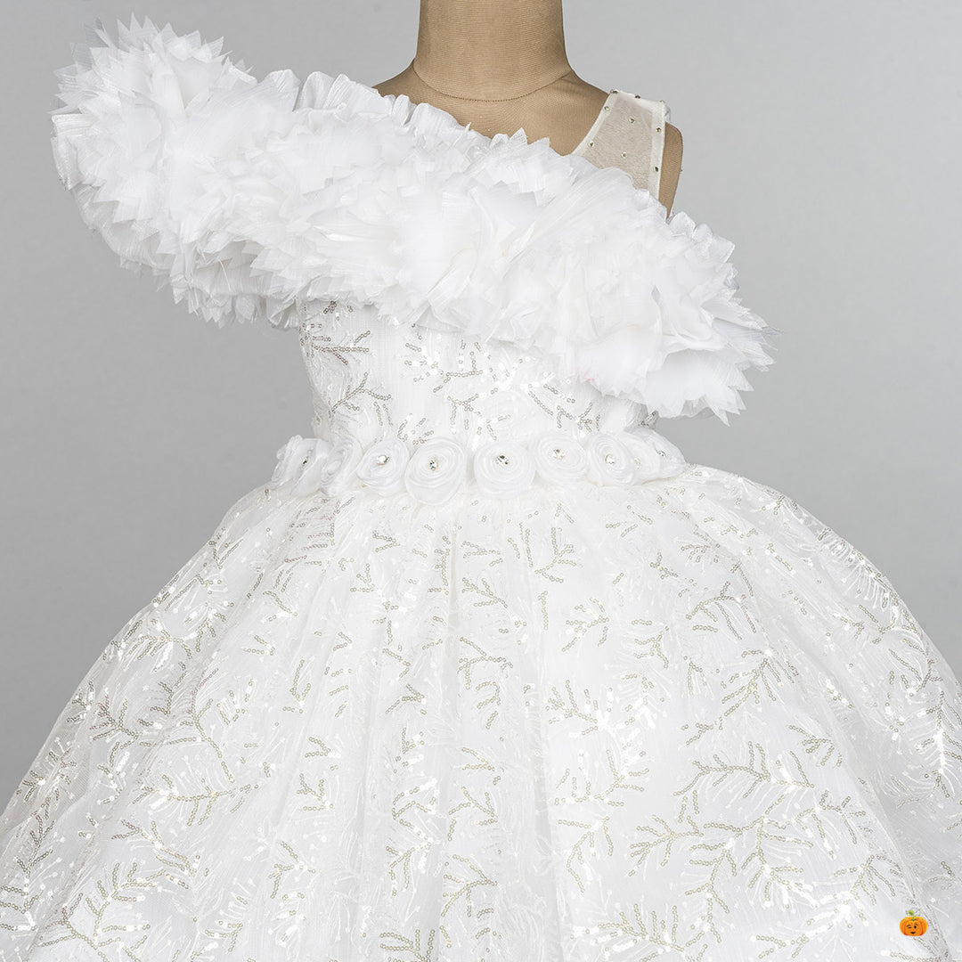 White Frill Sequin Girls Frock