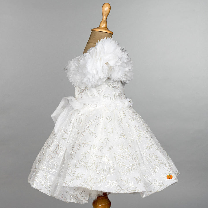 White Frill Sequin Girls Frock