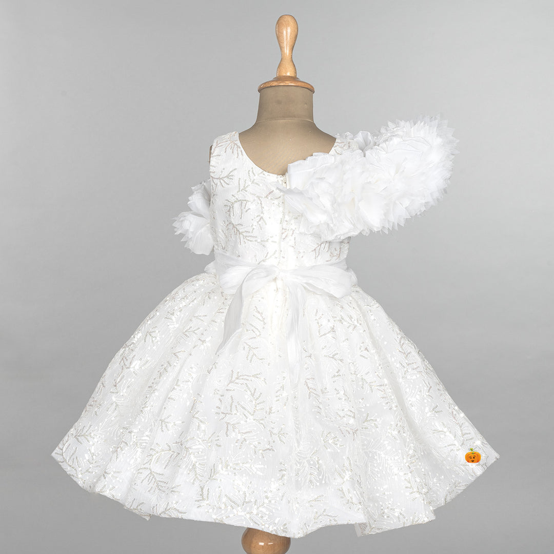 White Frill Sequin Girls Frock