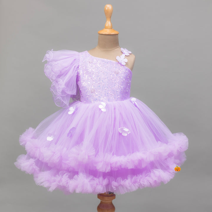 Frill Sleeves Purple Frock for Girls