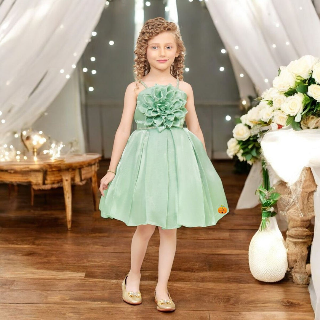 Green Floral Frock for Girls 