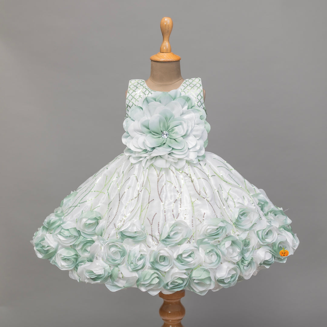 Flower Pattern Green Girls Frock