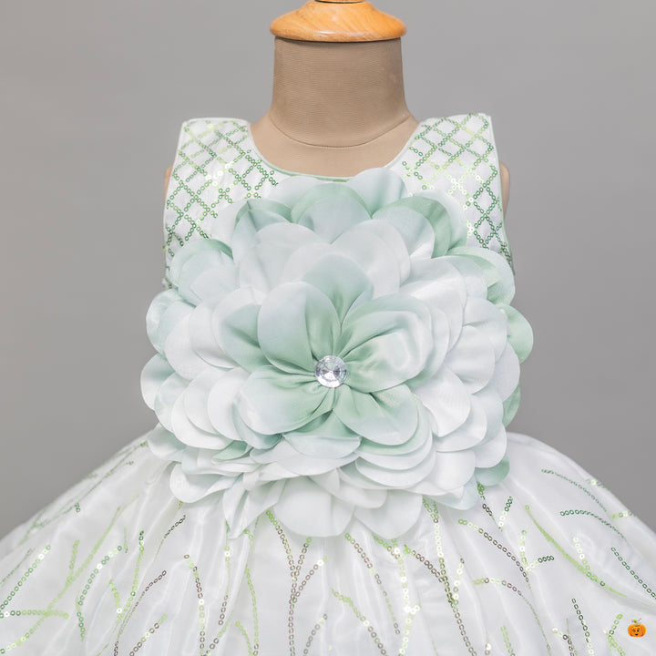 Flower Pattern Green Girls Frock