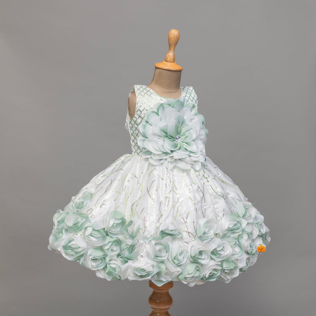 Flower Pattern Green Girls Frock