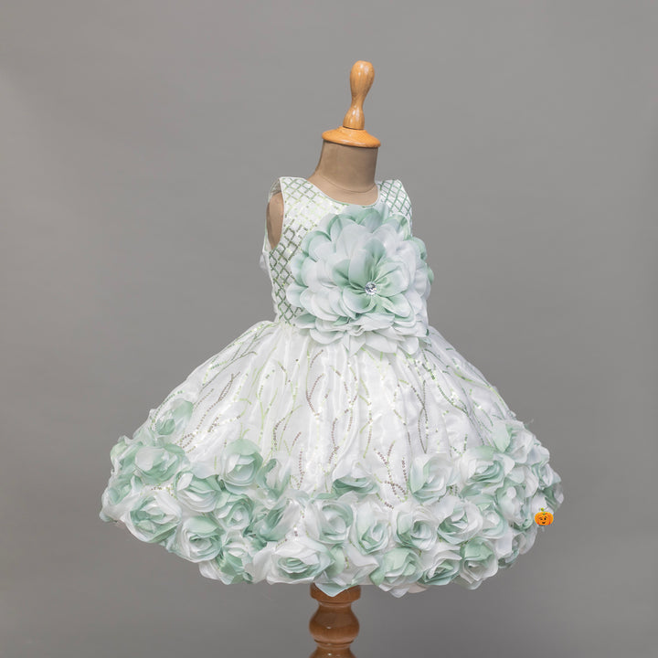 Flower Pattern Green Girls Frock