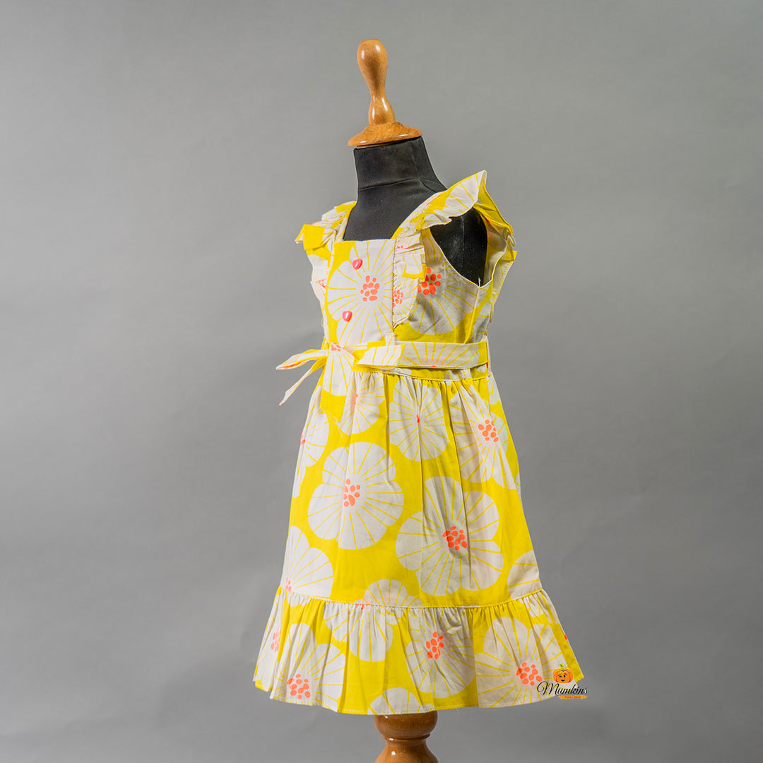 Yellow & Blue Cotton Frock for Girls