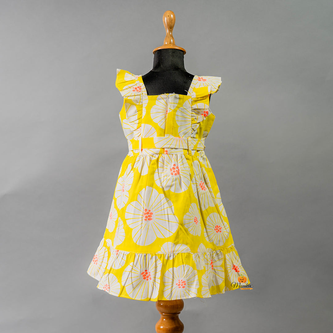 Yellow & Blue Cotton Frock for Girls