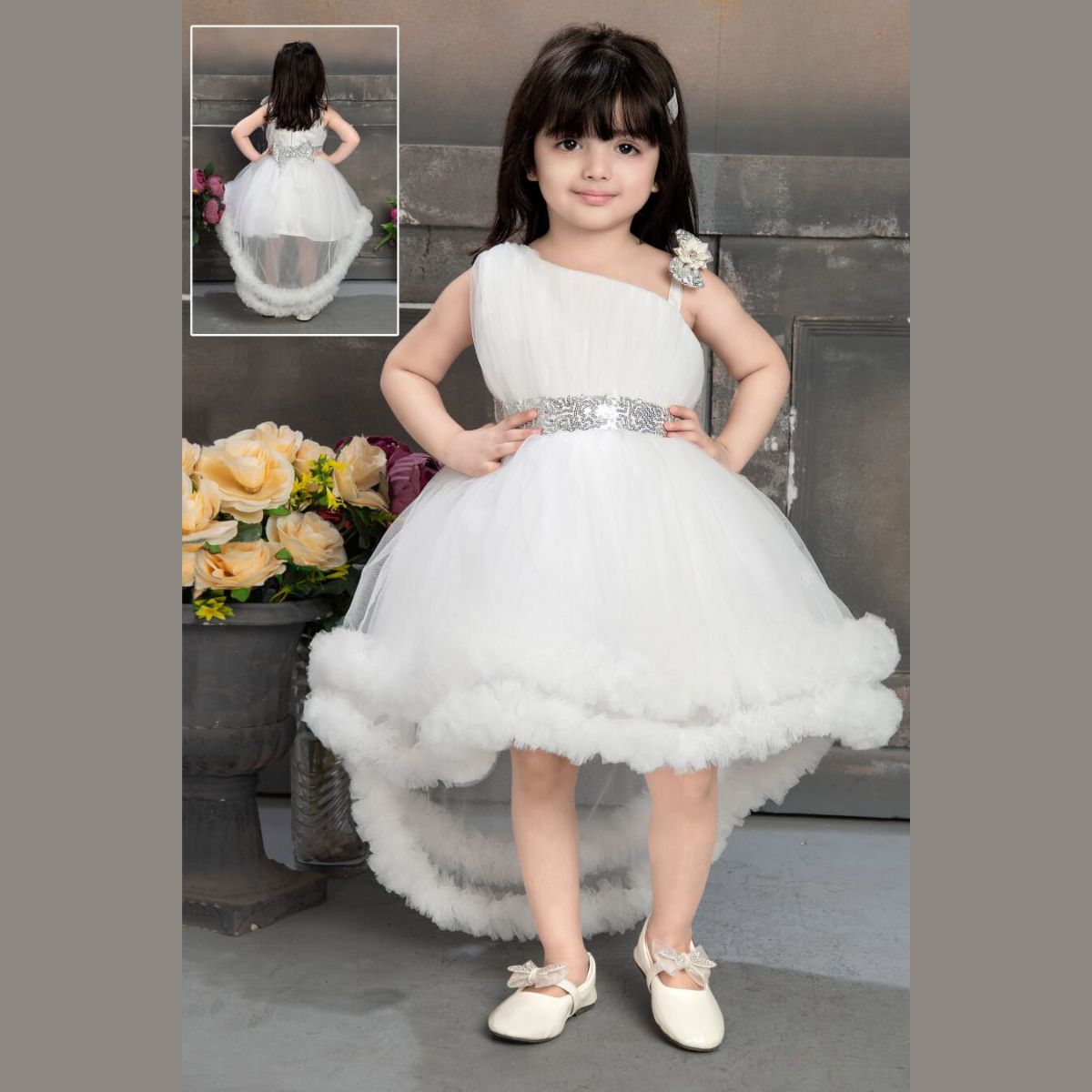 Girls White Lace Dress with Sash | Flower Girl Dress | Charles Class