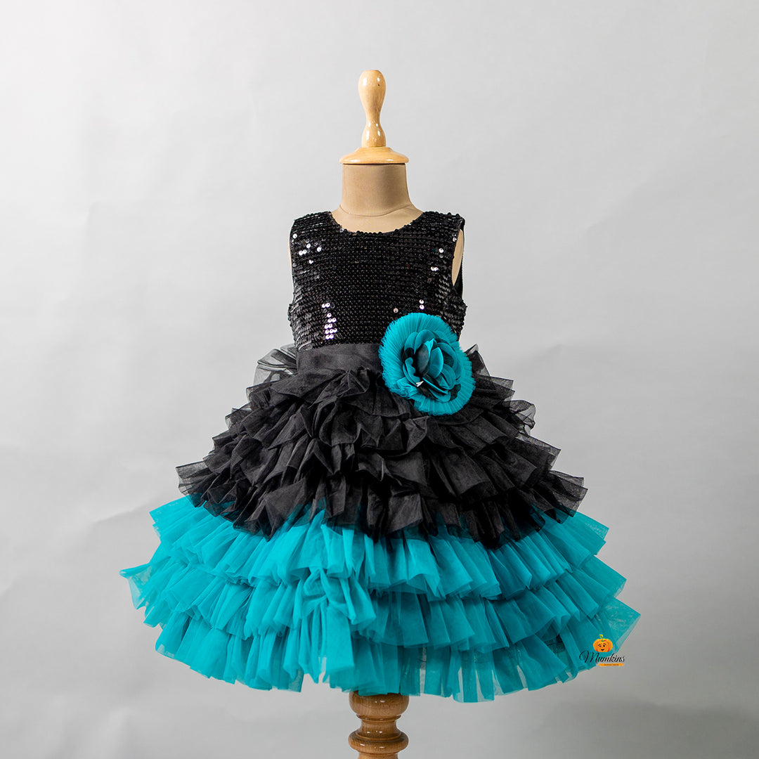 Black & Rama Frill Layered Girls Frock