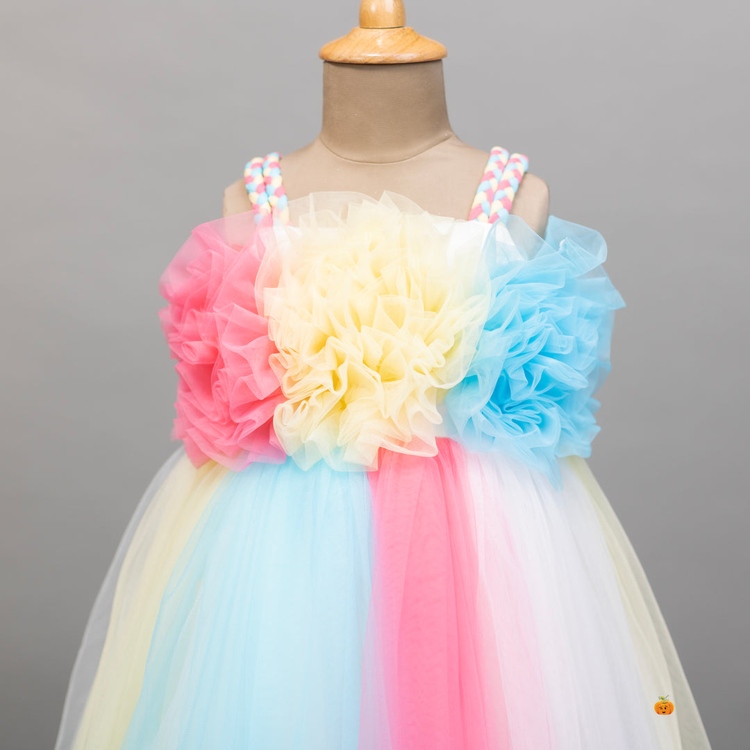 Off Shoulder Multi Color Girls Gown