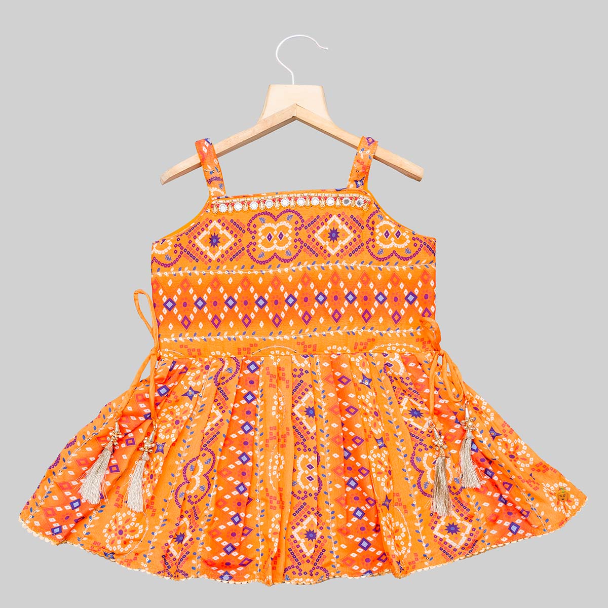 Orange Bandhej Pattern Peplum Girls Palazzo Suit