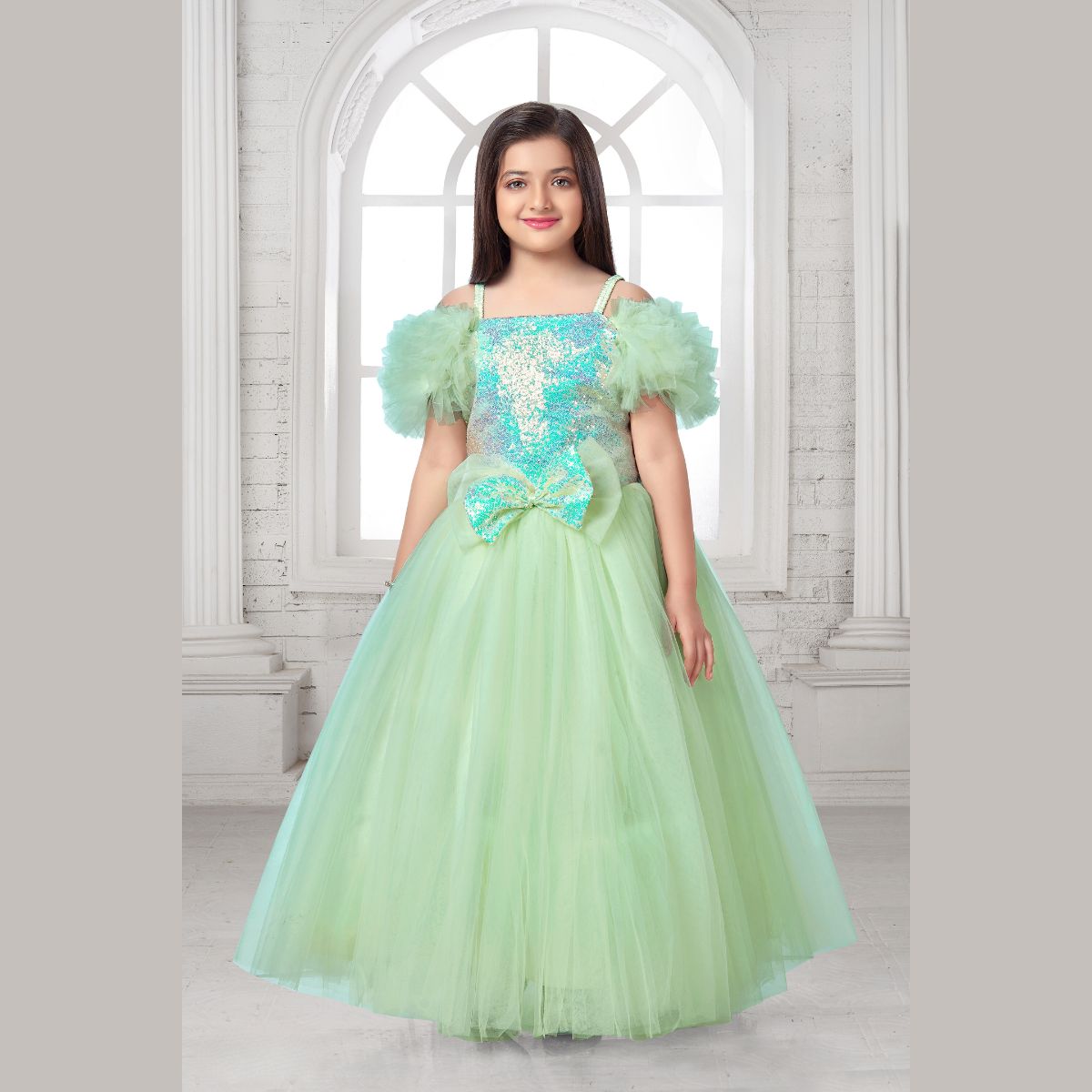 Buy Sequin Bow long Girlish Gown – Mumkins