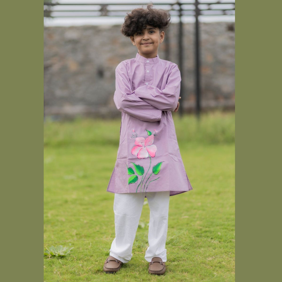 Handmade Flower Print Boys Kurta Pajama