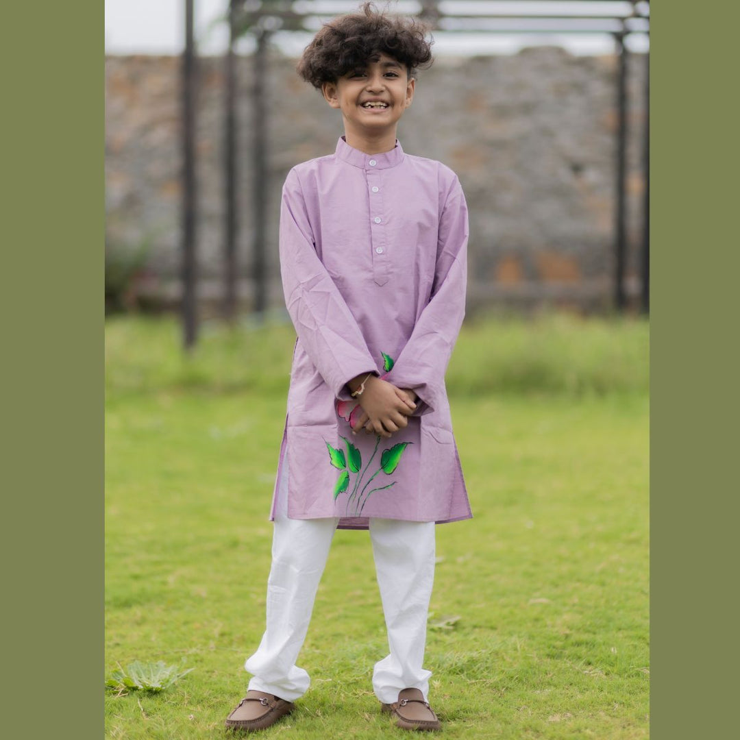 Handmade Flower Print Boys Kurta Pajama