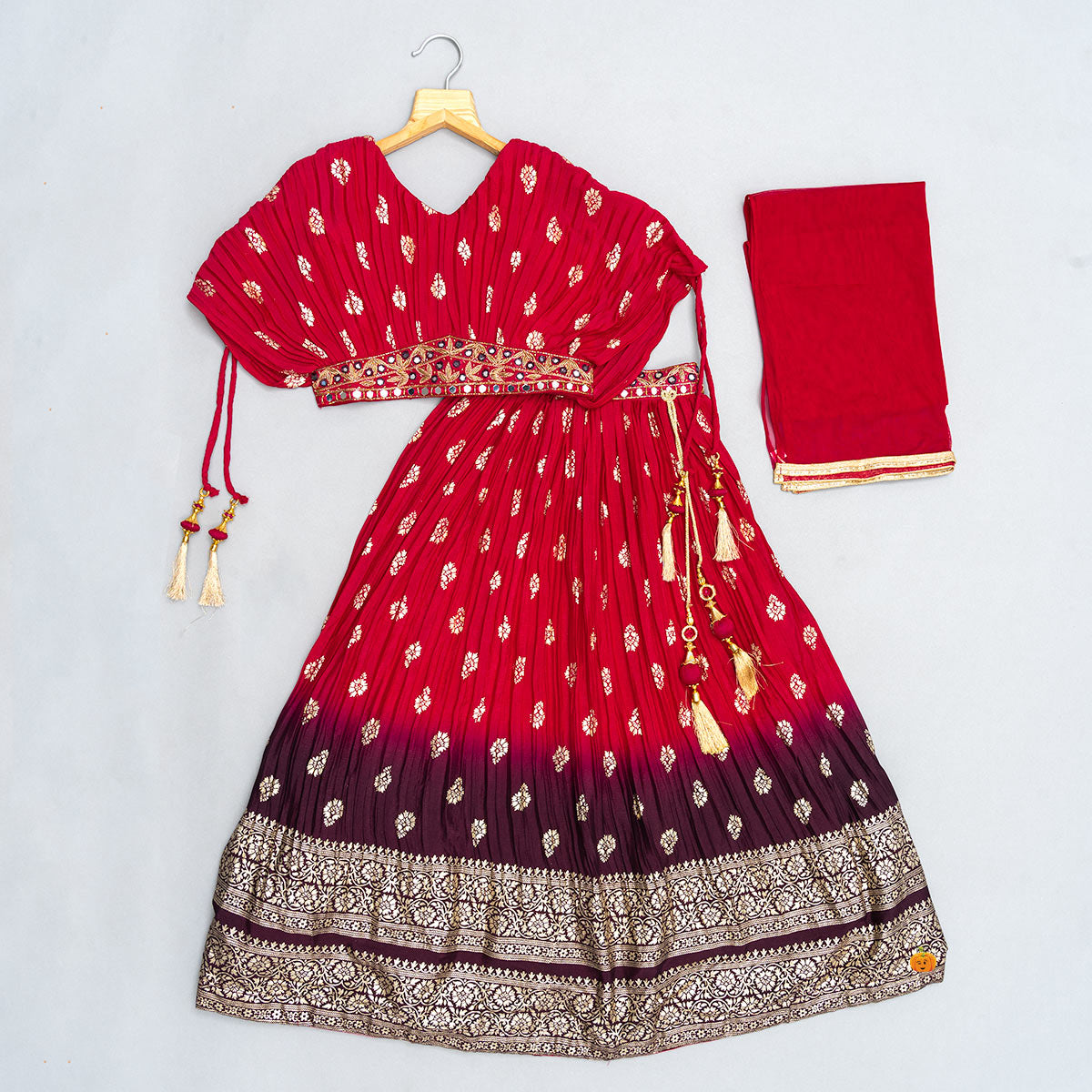 Traditional Look Pattu Pavadai Design For Girls-Ethnic set-Ramar Green