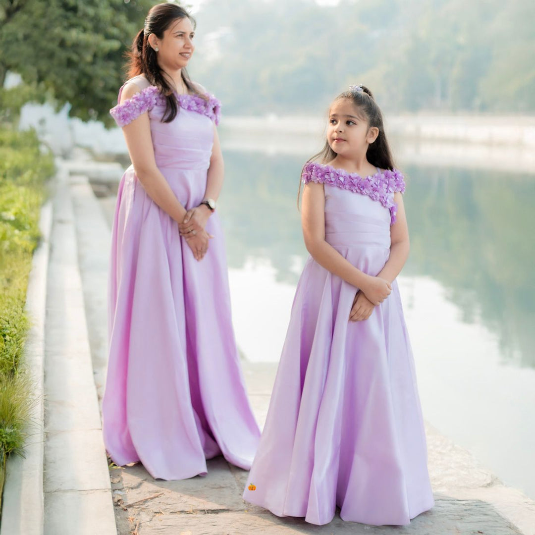 Mother Daughter Purple Long Girls Gown