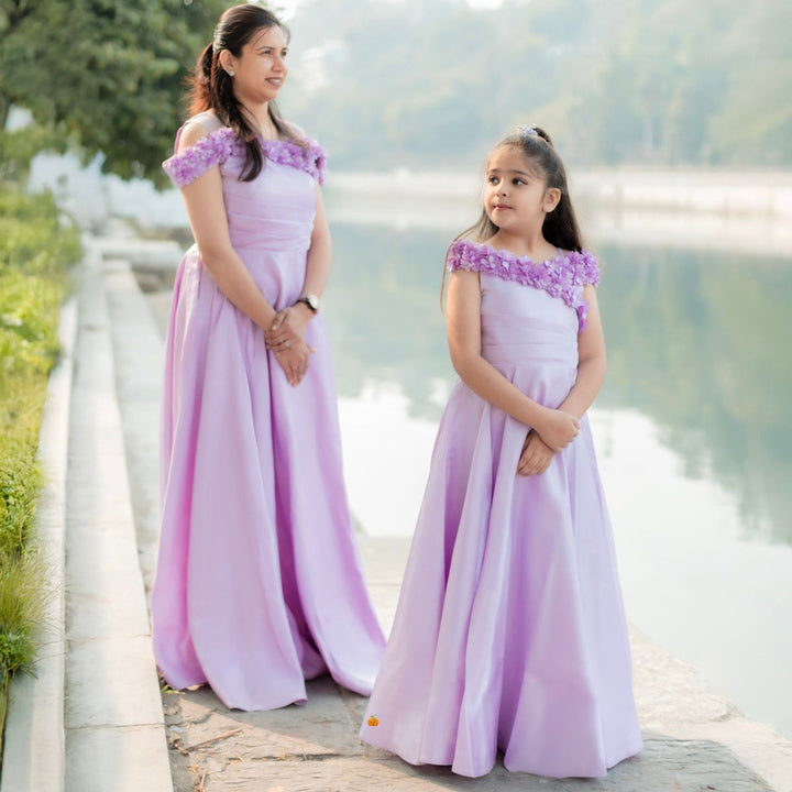 Mother Daughter Purple Long Girls Gown