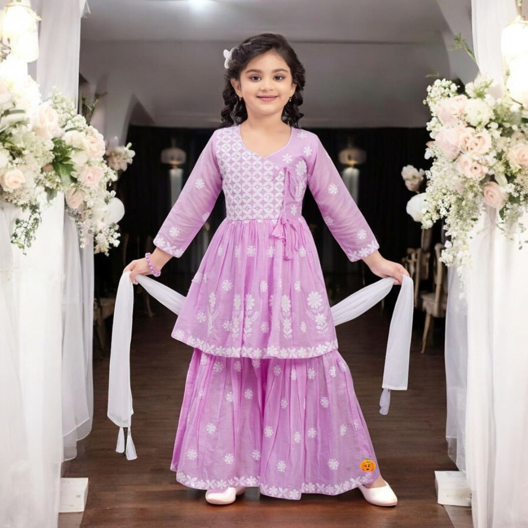 Purple Embroidered Girls Palazzo Suit