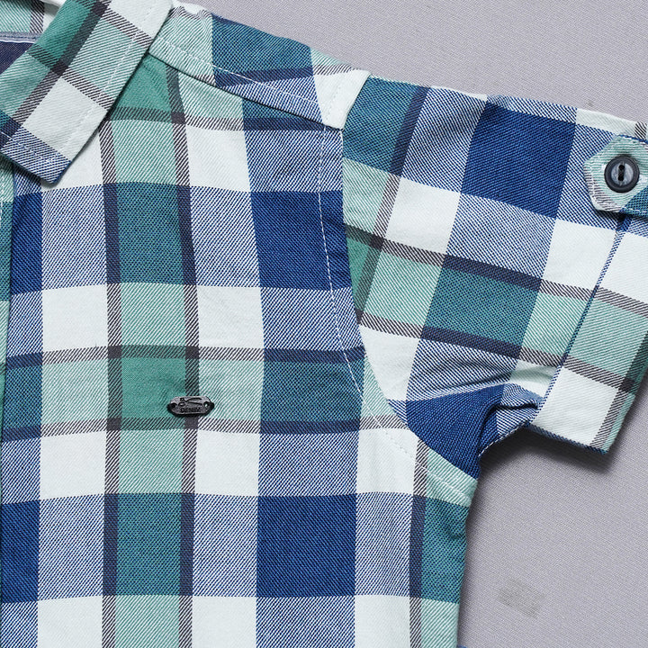 Blue Check Patterns Shirt for Boys Close Up View