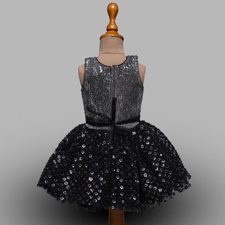 Round Neck Frock for Girls in Sequins Back View