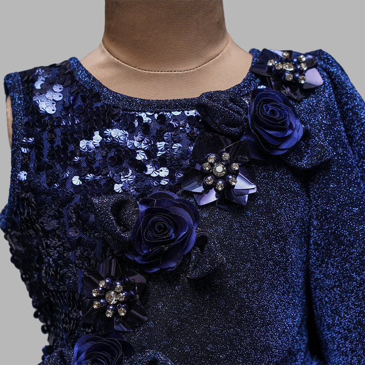 Navy Blue Long Gown for Kids Close Up View