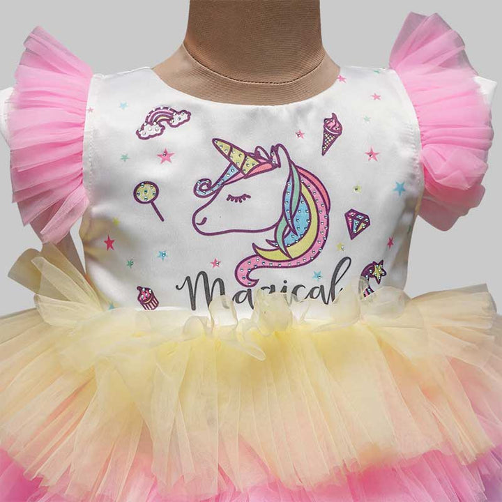 Unicorn Frock For Girls And Kids With Layered Pattern GS177185Multi