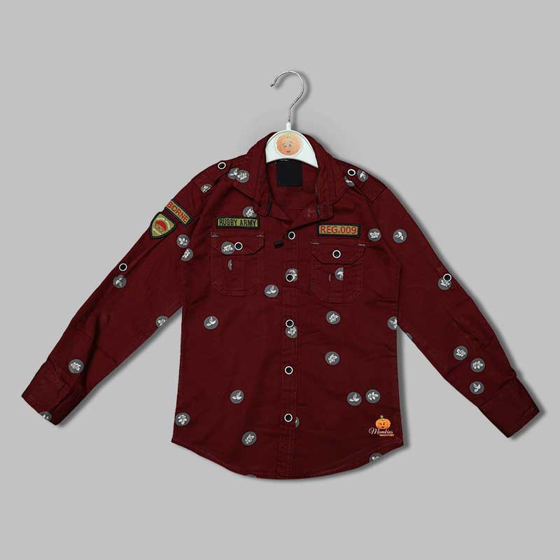 Solid Maroon Printed Shirts for Boys Variant Front View