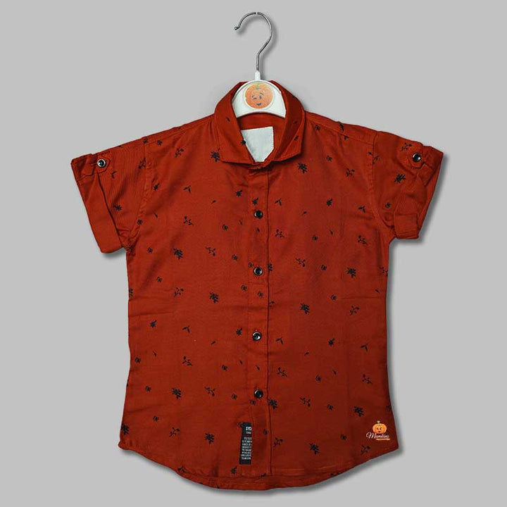 Solid Red Leaf Print Shirts for Boys Variant Front View