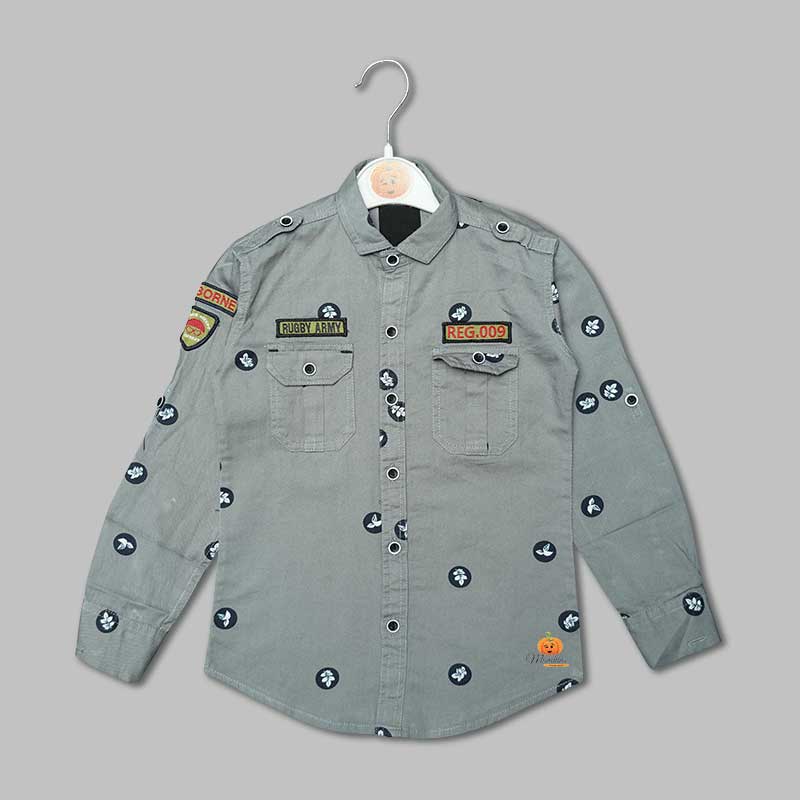 Solid Grey Printed Shirts for Boys Variant Front View