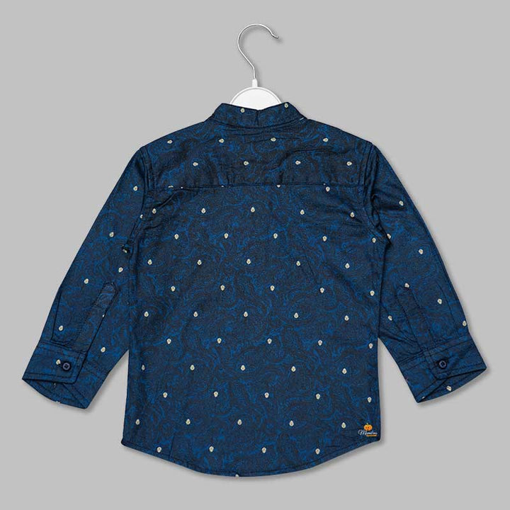 Blue Printed Full Sleeves Shirts for Boys Back View