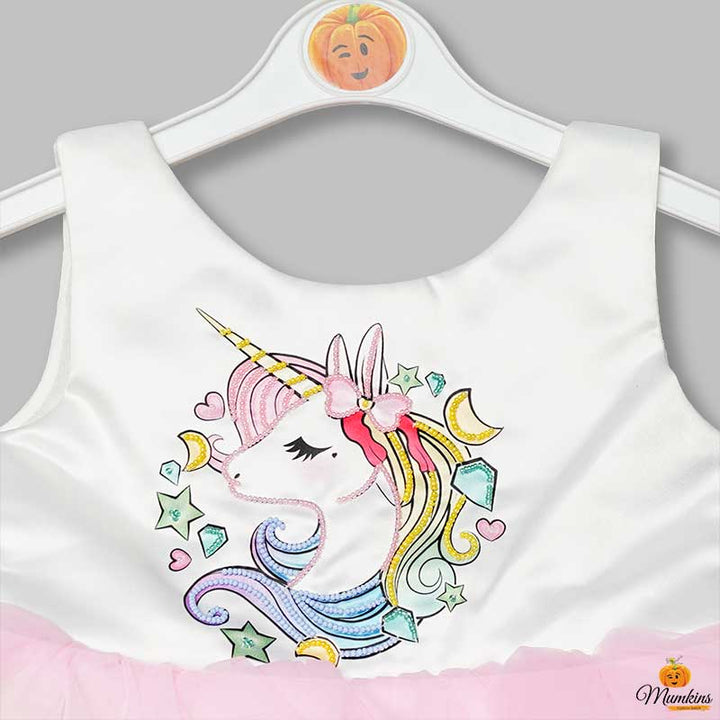 Frock for Girls with Unicorn Design Close Up View