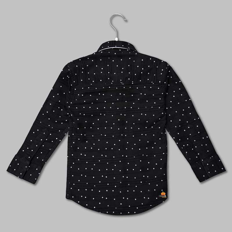 Black Printed Shirt for Boys with Elegant Bow Back View