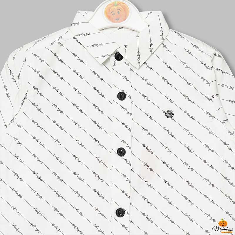 White Striped Printed Shirt for Boys Close Up