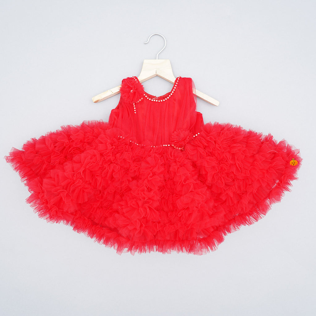 Red Green Frill Baby Frock