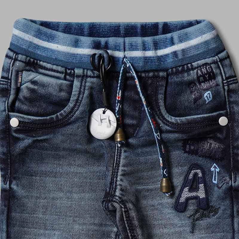 Blue Drawstring Jeans for Boys Close Up 