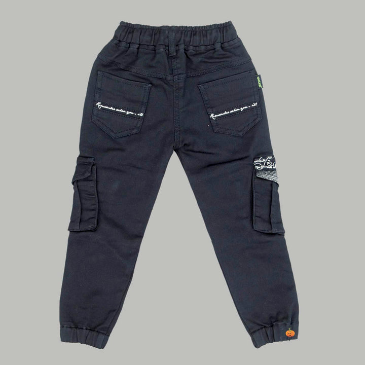 Navy Blue Elastic Waist Boys Jeans Back View