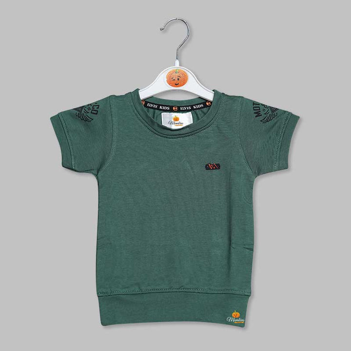 Solid Green T-Shirt for Boys with Round Neck Variant Front View