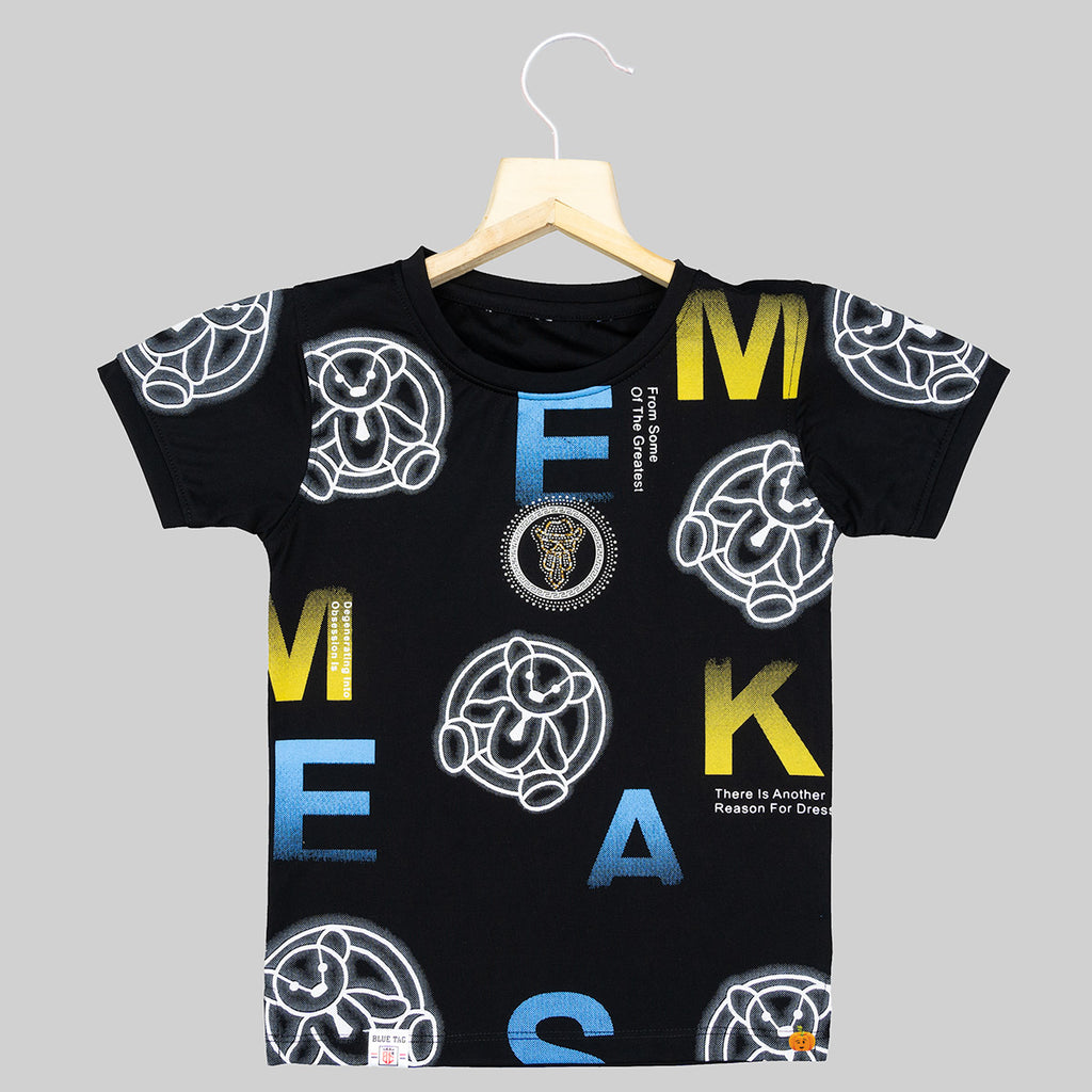 Buy Black Typography Printed T-shirt for Boys – Mumkins