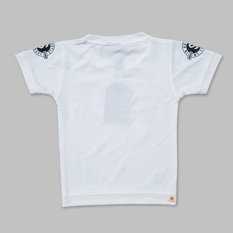 Solid White Printed T-Shirt for Boys Back View