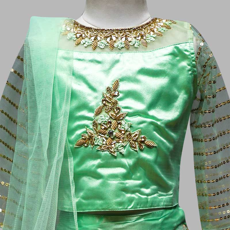 Sea Green Lehenga Choli for Kid Girls with Latkan