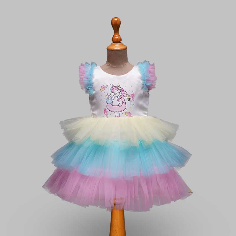 Buy White Baby Frock in Unicorn Colour Frills – Mumkins