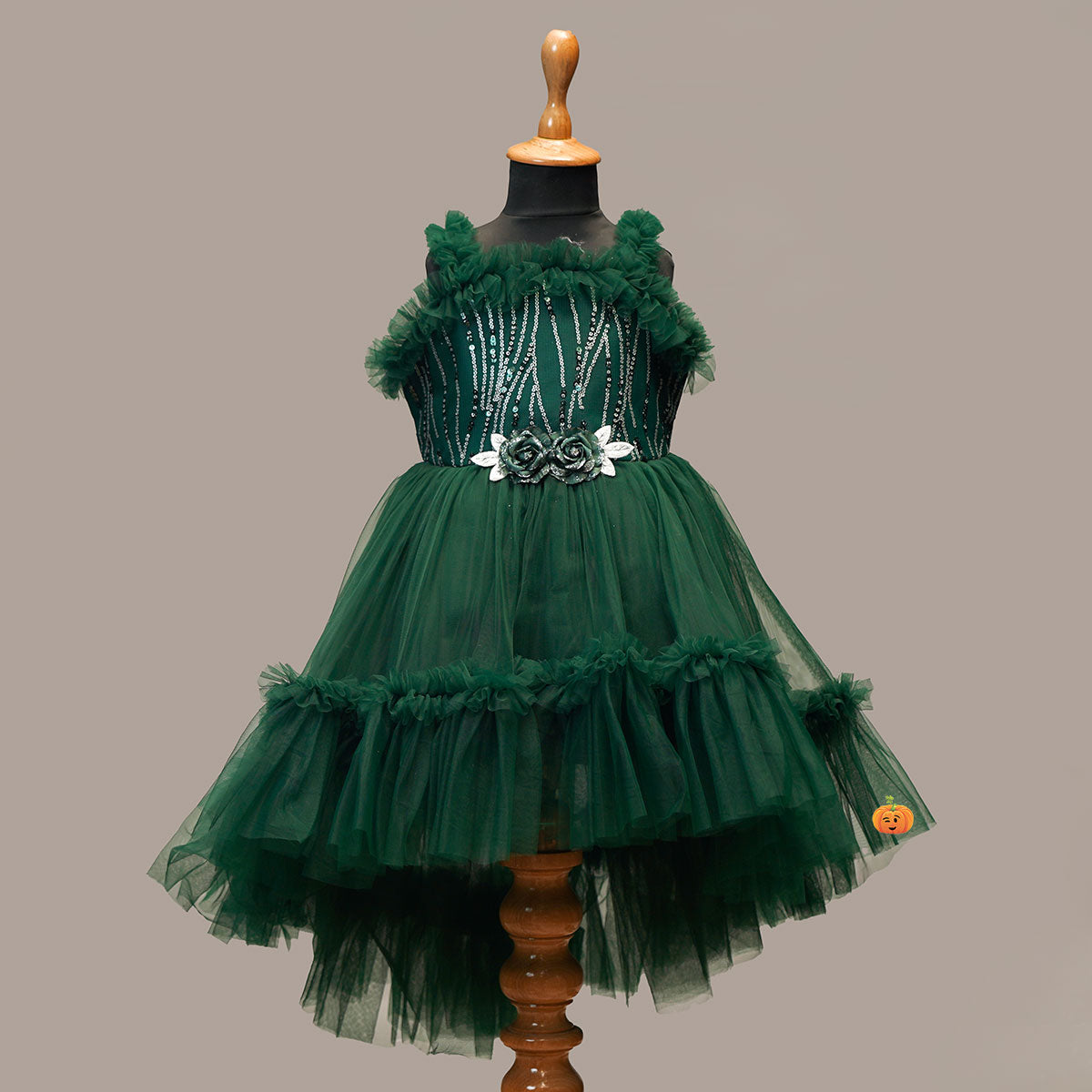Georgette Satin Indo Western Dress In Dark Green Color